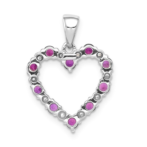 14k White Gold Diamond & .35 Ruby (July Birthstone) Heart Necklace Charm Pendant - Picture 3 of 4
